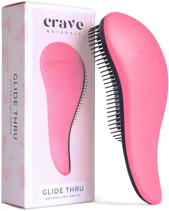 Crave Naturals Glide Thru Detangling Brush, All Hair Types, Gentle Styling Tool for Adults & Kids, Pink