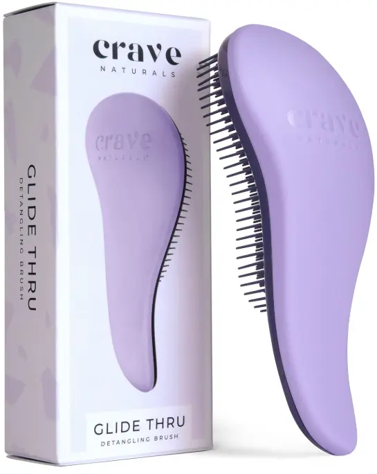 Crave Naturals Glide Thru Detangling Brush, All Hair Types, Gentle Styling Tool for Adults & Kids, Purple