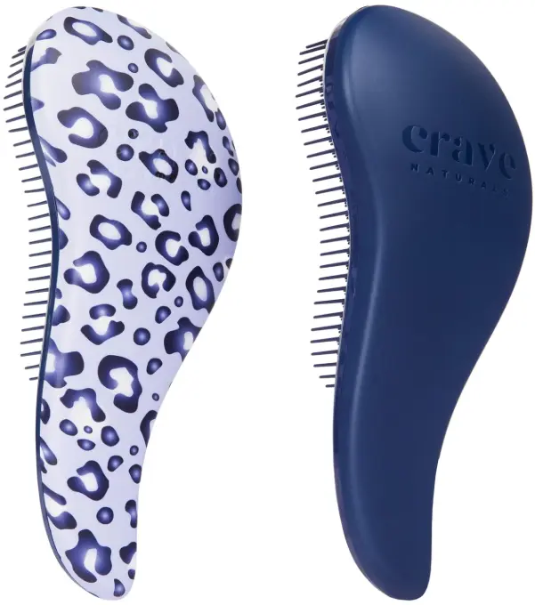 Crave Naturals Glide Thru Detangling Brushes 2pk, For All Hair Types, Gentle on Tangles, Navy Blue & Blue Cheetah