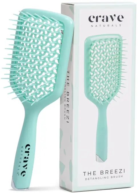 Crave Naturals Vented Detangling Brush, Lightweight Cushion Design, Gentle Bristles for All Hair Types, Turquoise